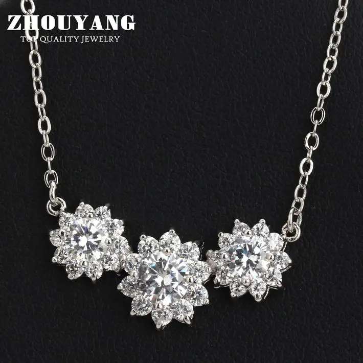 ZHOUYANG ZYN398 Sun Flower CZ Silver Color Fashion Pendant Necklace Jewelry Made with Austria Crystal Wholesale