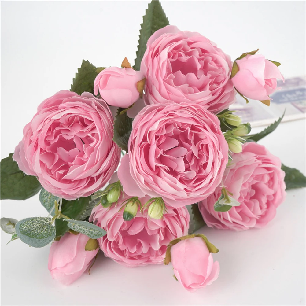 

5 Forks Artificial Peony Silk Peony Artificial Flowers Bouquet Cheap Fake Flowers for Home Wedding Decorat