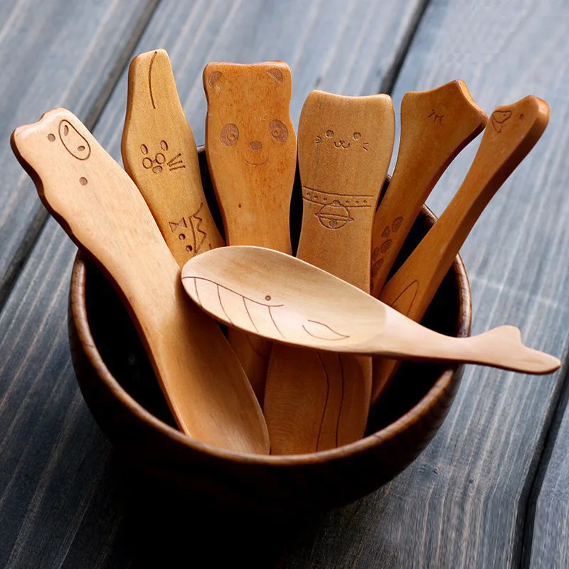 

Manually engraved wooden creative animal spoon primary color small spoon with practicality and fun support wholesale