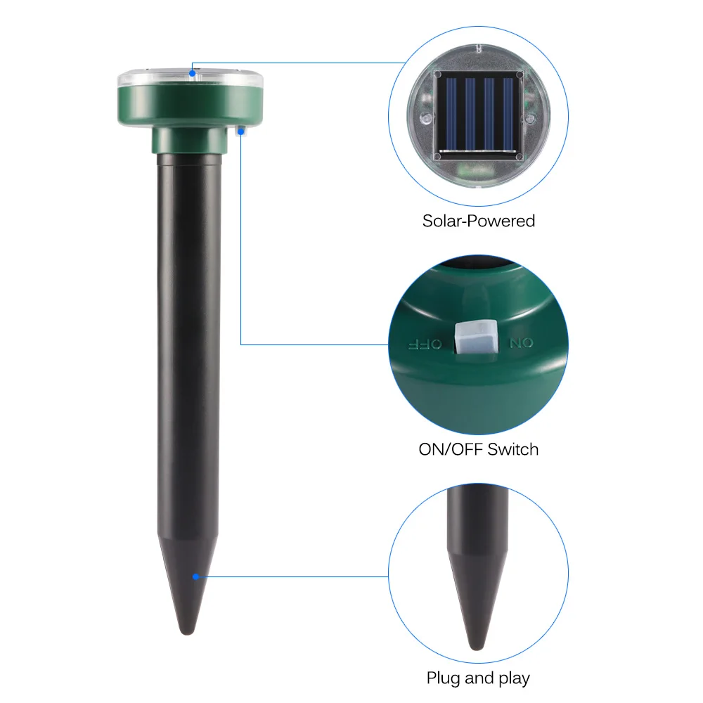4pcs Solar Powered Ultrasonic Sonic Mouse Mole Pest Rodent Repeller Repellent Yard LED Light Repeller Outdoor Lamp Yard Garden