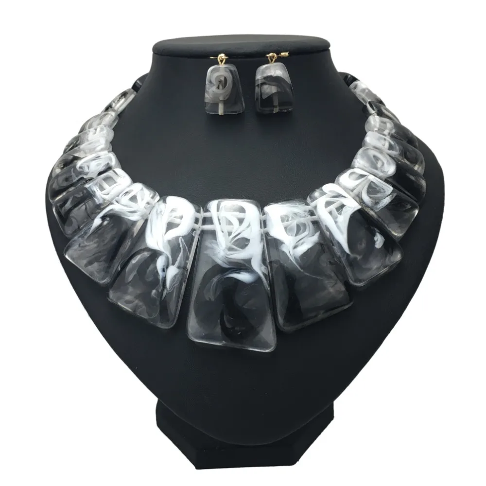 MANILAI Big Colouration Clear Resin Statement Necklaces Sets With Earrings Women Geometric Choker Necklace Fashion Jewelry Set