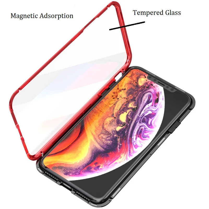 360 full Magnetic Adsorption Case for iPhone XR XS MAX X 8 7 Plus Tempered Glass The front Back  Cover for iPhone 7 8 Plus Cases