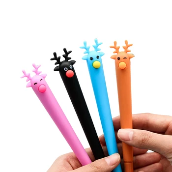 

30pcs/lot Soft touch Christmas moose Kawaii Elk 0.5mm Gel PEN Black Ink School Office Writing Tools Supplies Wholesale
