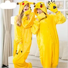 2016 Pokemon Pikachu Pijamas Unisex ropa de Dormir Adultos Carnaval Navidad Mujeres Anime Cosplay Disfraces de halloween de Franela Con Capucha