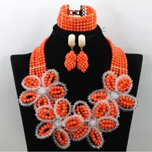 Великолепные цветочные африканские коралловые Бусины Ювелирные наборы Последние нигерийские Бусы Свадебные Модные Ювелирные изделия Набор CNR495