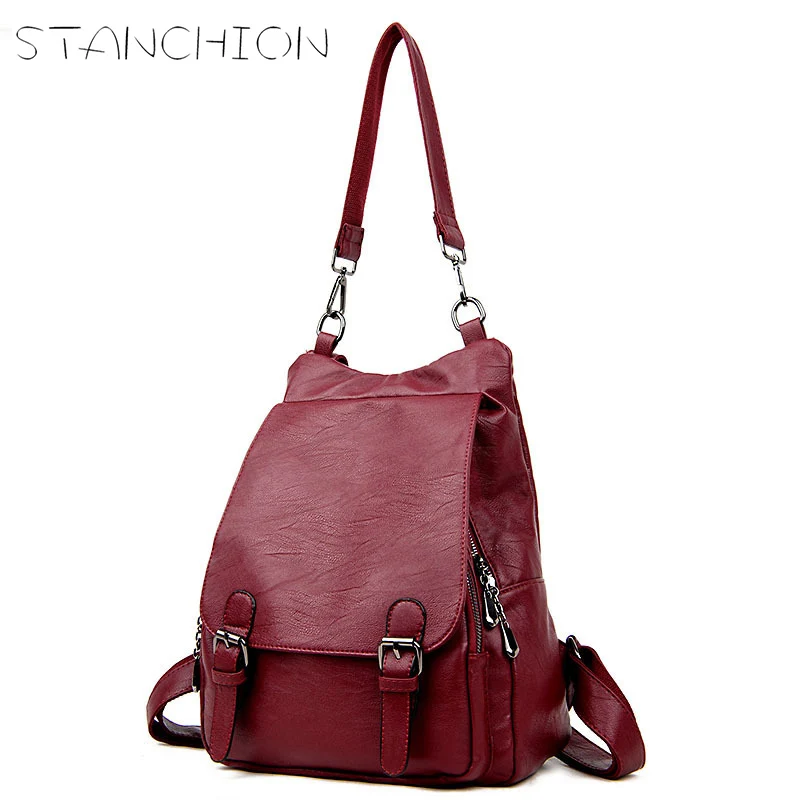 

STANCION Leather Backpack For Women Students School Bag For Youth Girls With Purse Mochila