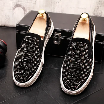 

Luxury Men's Gold Loafer Shoes Fashion Designer Man Trending Casual Shoes Rhinestone Charm Wedding Dress Prom Size 38-43