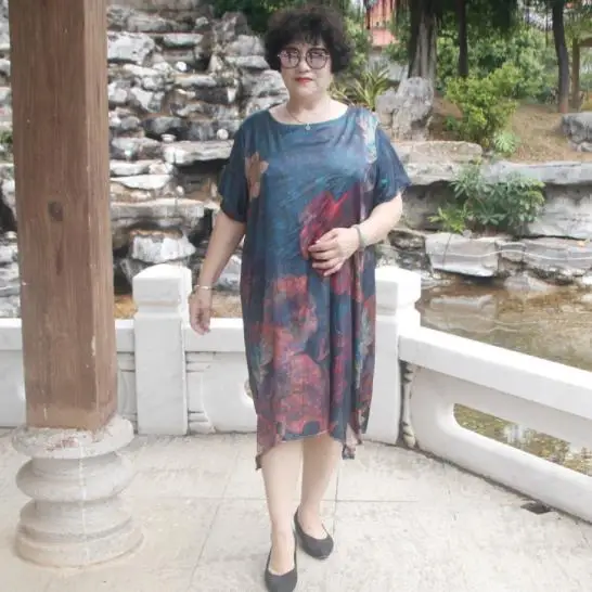 

Women Summer 2019 Chiffon Old Lady Mother Loose Plus Size Vintage Dress Elegant Dress Vestidos De Verano DJ489