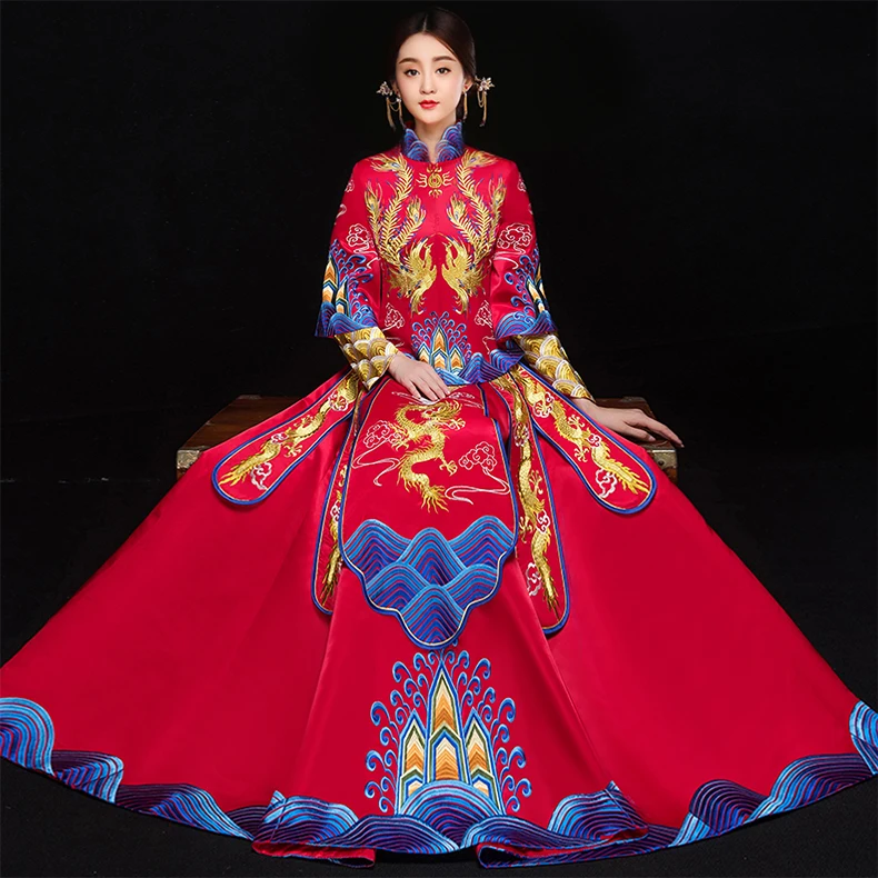 Китайский дракон феникс сучжоуская вышивка платье модные высокое качество Китай традиционные элегантные свадебные платье Ципао
