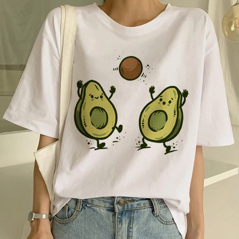 Милая футболка с коротким рукавом и рисунком авокадо из мультфильма, женская маленькая свежая Повседневная футболка Harajuku Ullzang, модная женская футболка - Цвет: 3070