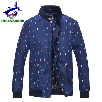 

TACE&SHARK Brand Full Print Jacket Men Fashion Casual Business Shark Jacket Bomber Jacket Mens Stand Collar Coats Homme Clothes