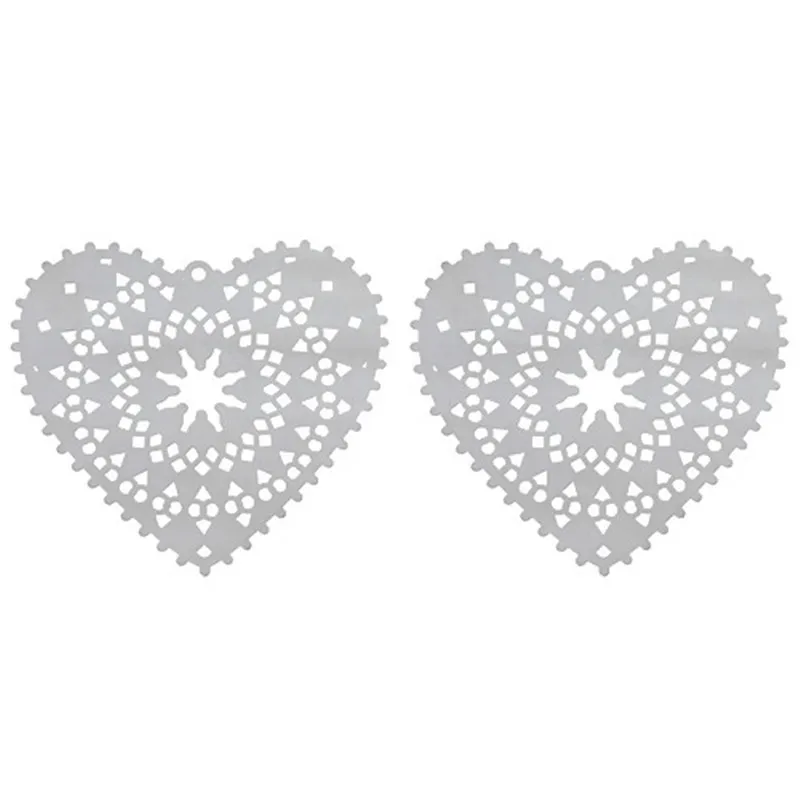 DoreenBeads Мода 304 нержавеющая сталь Филигранное тиснение Подвески Сердце Серебряный тон узор резные полые 50 мм x 48 мм, 10 шт