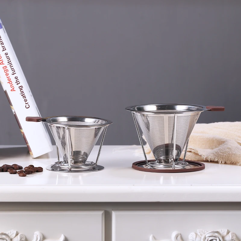 Безбумажный залейте кофейник с воронкой-Перманентная многоразовая нержавеющая сталь прочный конусный кофейный фильтр подходит для любой чашки