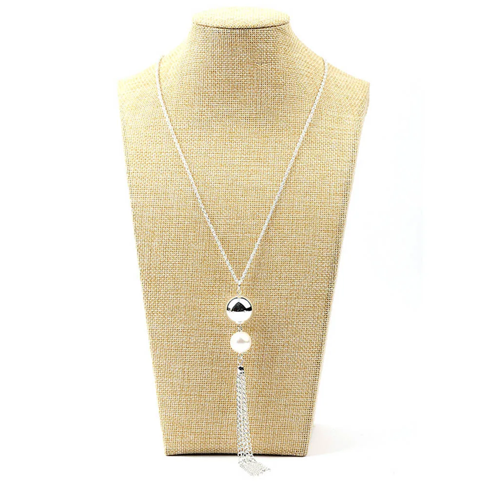 

Fashion Collares Imitation Pearl Beads Tassels Pendant Long Sweater Chain Necklace For Woman