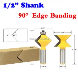 2 шт. 1/2 "хвостовика 90 градусов кромка маршрутизатор Набор бит V-Дизайн Язык и паз пластины с нож Деревообработка резак