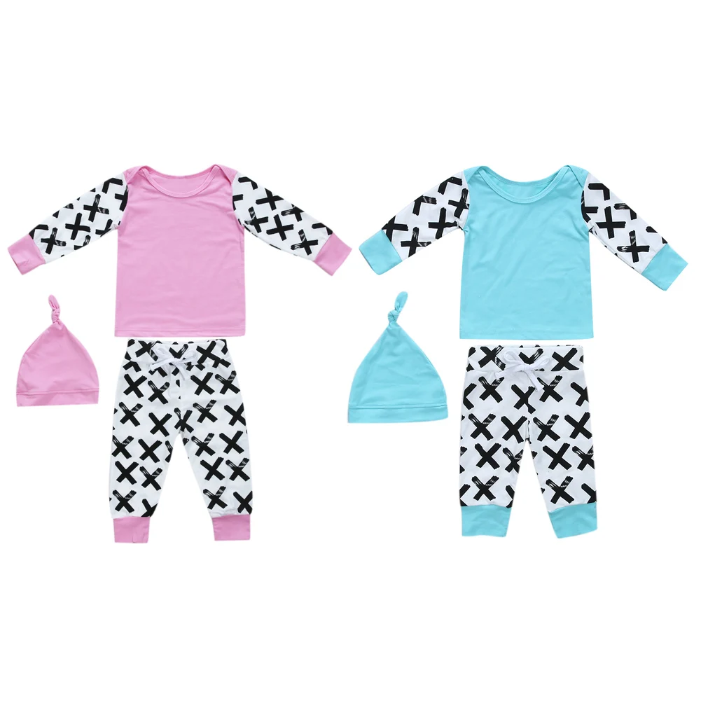 

NewBorn Infant Baby Girl Boy Clothes Long Sleeve Long Pants XX Print Hat Outfit Clothes Set Toddler Kids Clothing