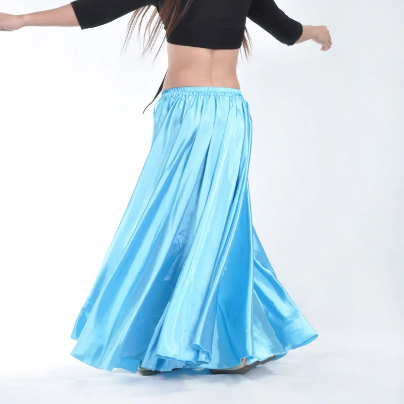 Женская одежда для танца живота, пышная юбка, платье для фламенко, юбки размера плюс, сатиновая длинная юбка - Цвет: Light Blue