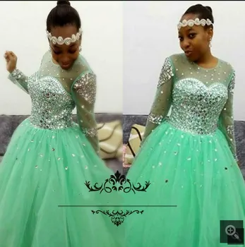 

New arrival heavily Crystals African Prom Dresses Long Sleeve hollow back sexy sparkly prom gowns best selling formal prom dress