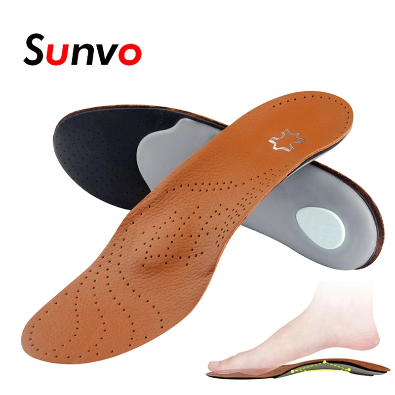 Sunvo кожа ортопедические стельки для плоские ноги каблук арки поддержка обувь Pad для мужчин женщин ортопедическая стелька ног Здоровье и