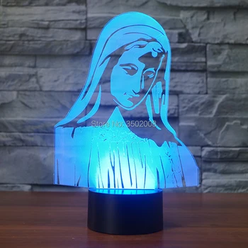 

Creative virgin Mary image 3D night light 7 Changing Colors LED baby sleep Lamp for festival gift or room decor