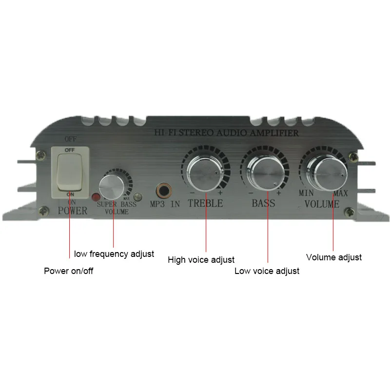 12 V усилитель 2,1 канальный аудиоусилитель с широким диапазоном, цифровой MP3 стерео для автомобиля плеер Hi-Fi низким уровнем искажений громкоговоритель