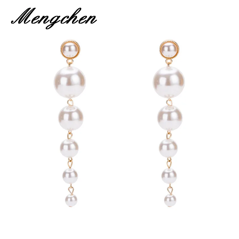 

New Fashion Statement Jewelry Multilayers Simulated Pearl Long Earrings For Women Femme Beads Drop Dangle Earrings