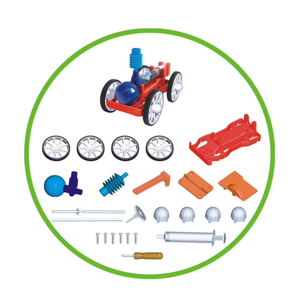 DIY Air Powered Car Vehicle w/ Simple Air Compressor Science Experiment Kit Physics Puzzle Assembly Toys Kid Student Educational