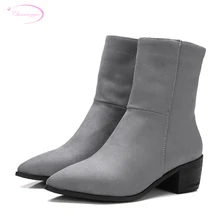 Chainingyee/пикантные ботильоны с острым носком в уличном стиле; модные женские ботинки для верховой езды на молнии средней высоты; цвет черный, серый, красный