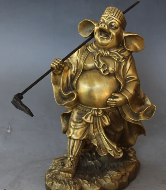 10"Chinese Bronze Journey to the West Myth Pig Lord God Zhu Ba jie