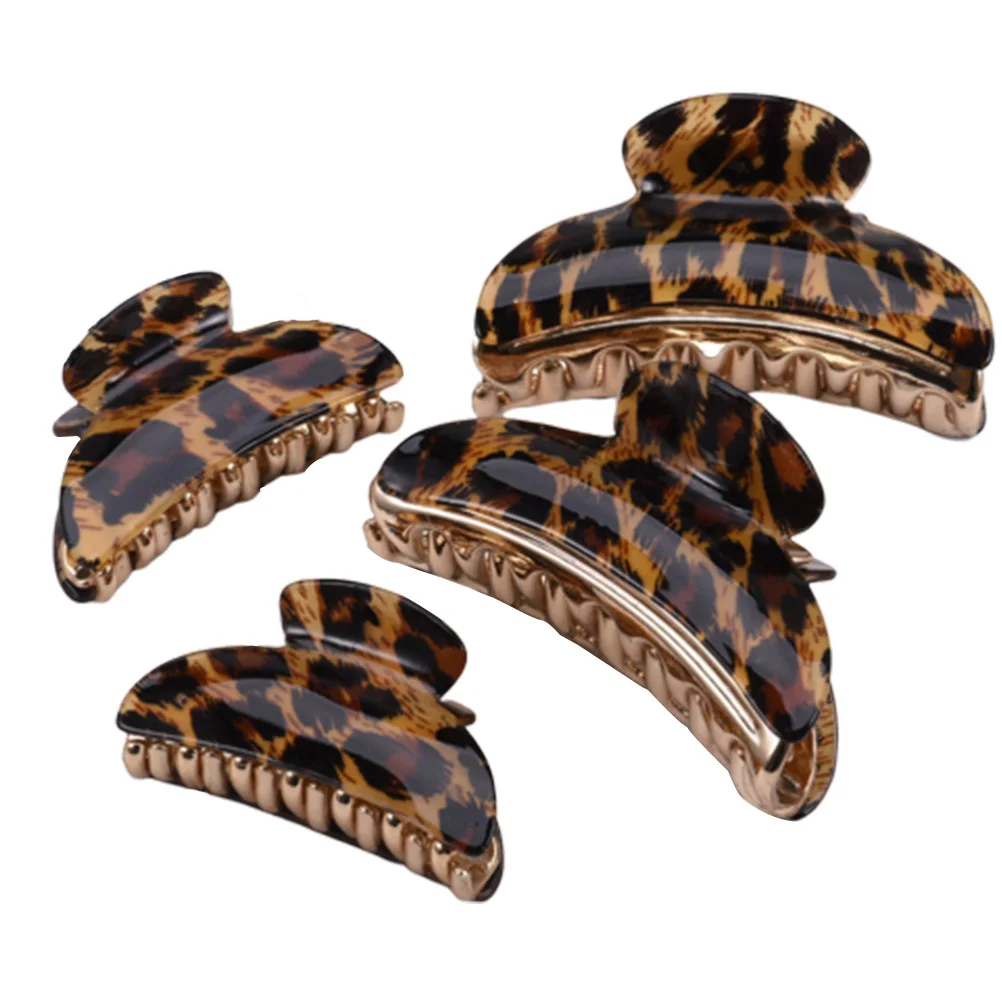 

4pcs Hair Claws Large Acrylic Durable Leopard Print Hair Clip Headdress Hair Jaw Clip Hair Accessory for Girls Ladies Women