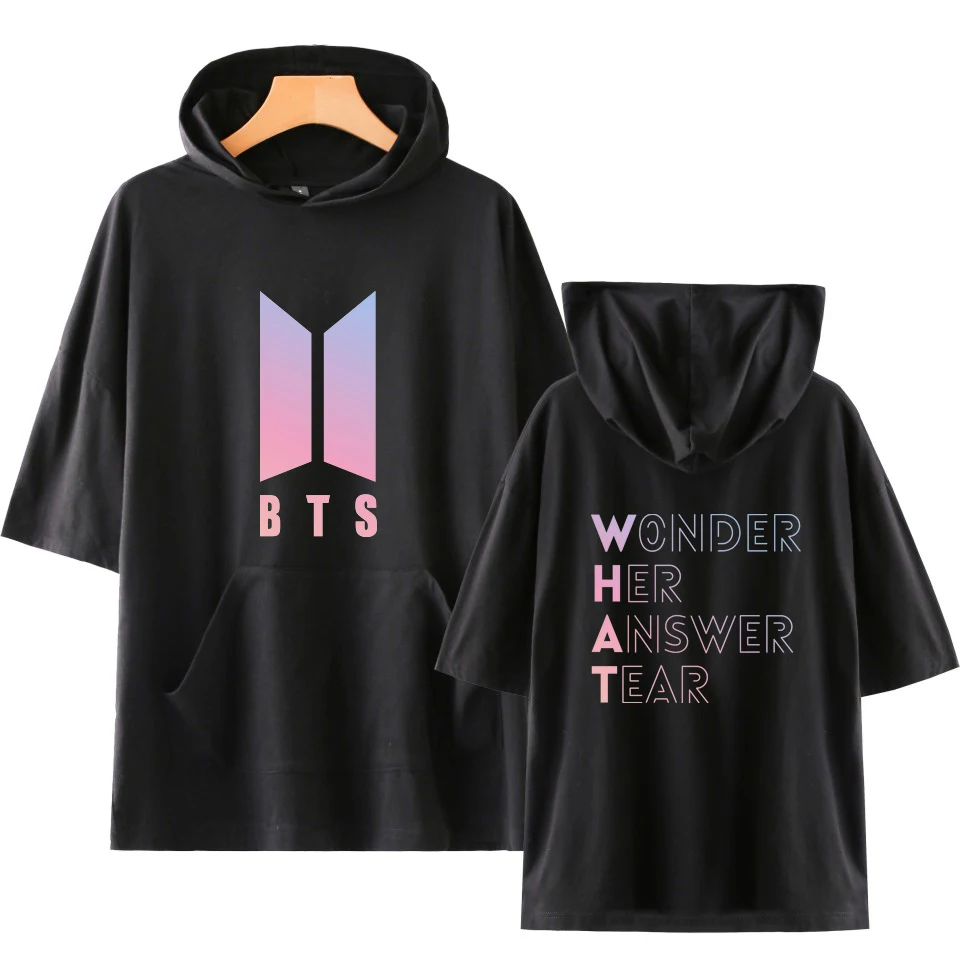 

BF KPOP Summer New fasion cool Small Fresh T-shirt Cuffs Embroidered Hooded Tie Loose Short Sleeved puls size T-shirt XXS-4XL