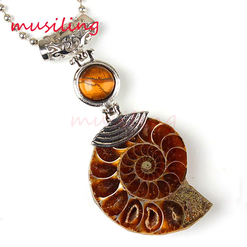 

Natural Gem Stone Bead Different Half Ammonite Fossil Reiki Pendulum Pendant Necklace Charms Amulet European Retro Jewelry 1 pcs
