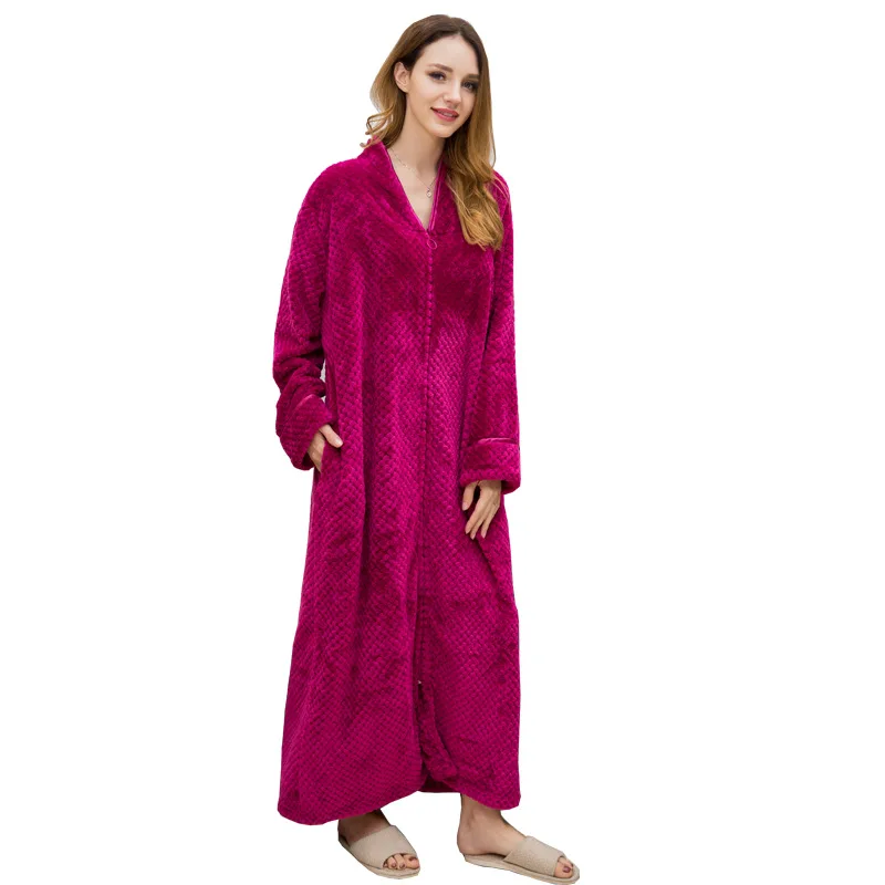 Любители уютный на молнии длинный халат банный халат, флис туалетный халат для женщин махровые халат фланелевые халаты - Цвет: women hot pink
