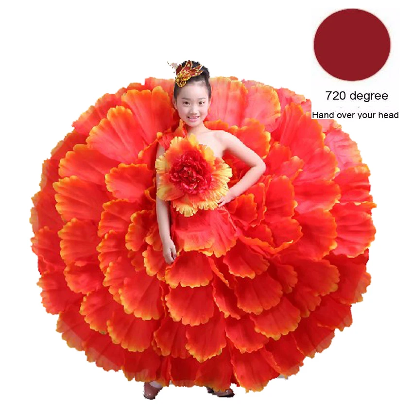 Цветочное украшение размера плюс Элегантное свадебное платье-пачка цыганское испанское фламенко с открытыми плечами танцевальные костюмы с головным убором - Цвет: Color6 720 degree
