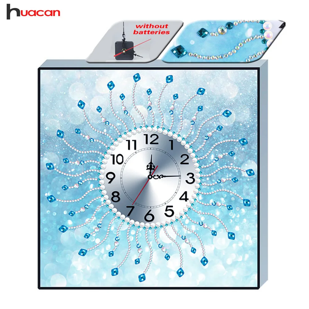 

Huacan Diamond Painting Cross Stitch Clock Diamond Embroidery Flower 5D DIY Mosaic Rhinestones Watch 60x60 Wall Decoration