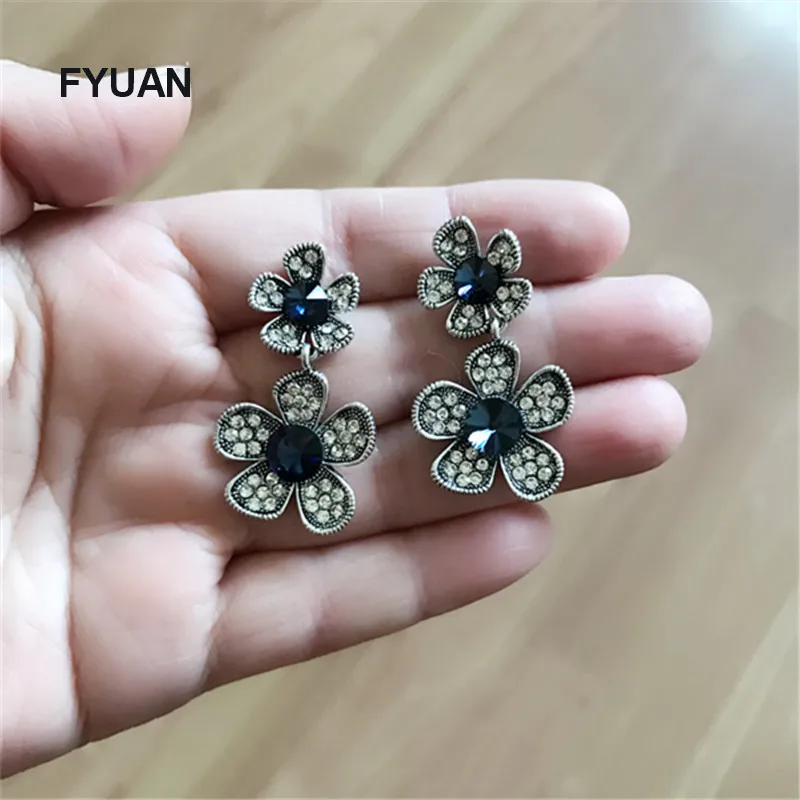 Винтажные серьги подвески с кристаллами и цветами из натурального камня|earrings