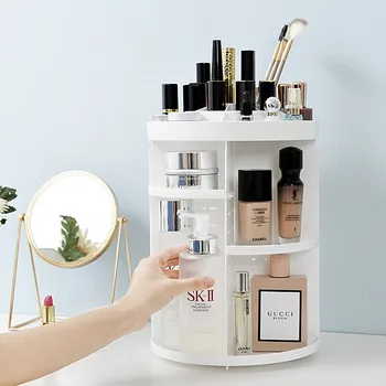 

Plastic Cylindrical 360 Degree Rotating Dressing Table Cosmetic Storage Rack Storage Box Rack Finishing Rack Daily Necessities