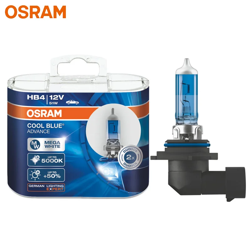 

OSRAM Cool Blue Advance 9006 HB4 12V 51W 5000K Halogen Cool Blue White Xenon Look Car Head Light Car Light Bulb 9006CBA (Twin)