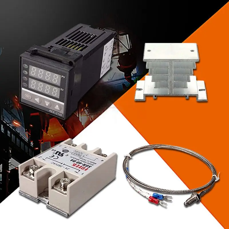 Цифровой контроллер температуры 220 в PID REX-C100+ Макс. 40 А SSR+ K термопара, PID контроллер Набор+ радиатор