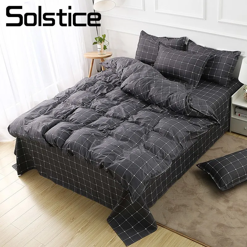 Solstice Home Textile Dark Gray Bedding Set Geometric Plaid Simple Duvet Cover Pillowcase Adult Teenage Man Bed Linen No Sheet Solstice Home Textile Dark Gray Bedding Set Geometric Plaid Simple Duvet Cover Pillowcase Adult Teenage Man Bed Linen No Sheet