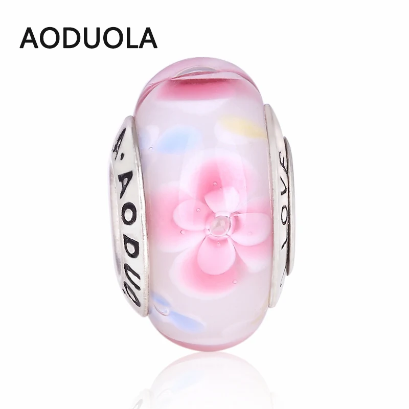 

AODUOLA Summer style 3D flower Glass Beads DIY European Murano Czech Chunky Charm Big Hole Bead Fit For Pandora Charms Bracelet