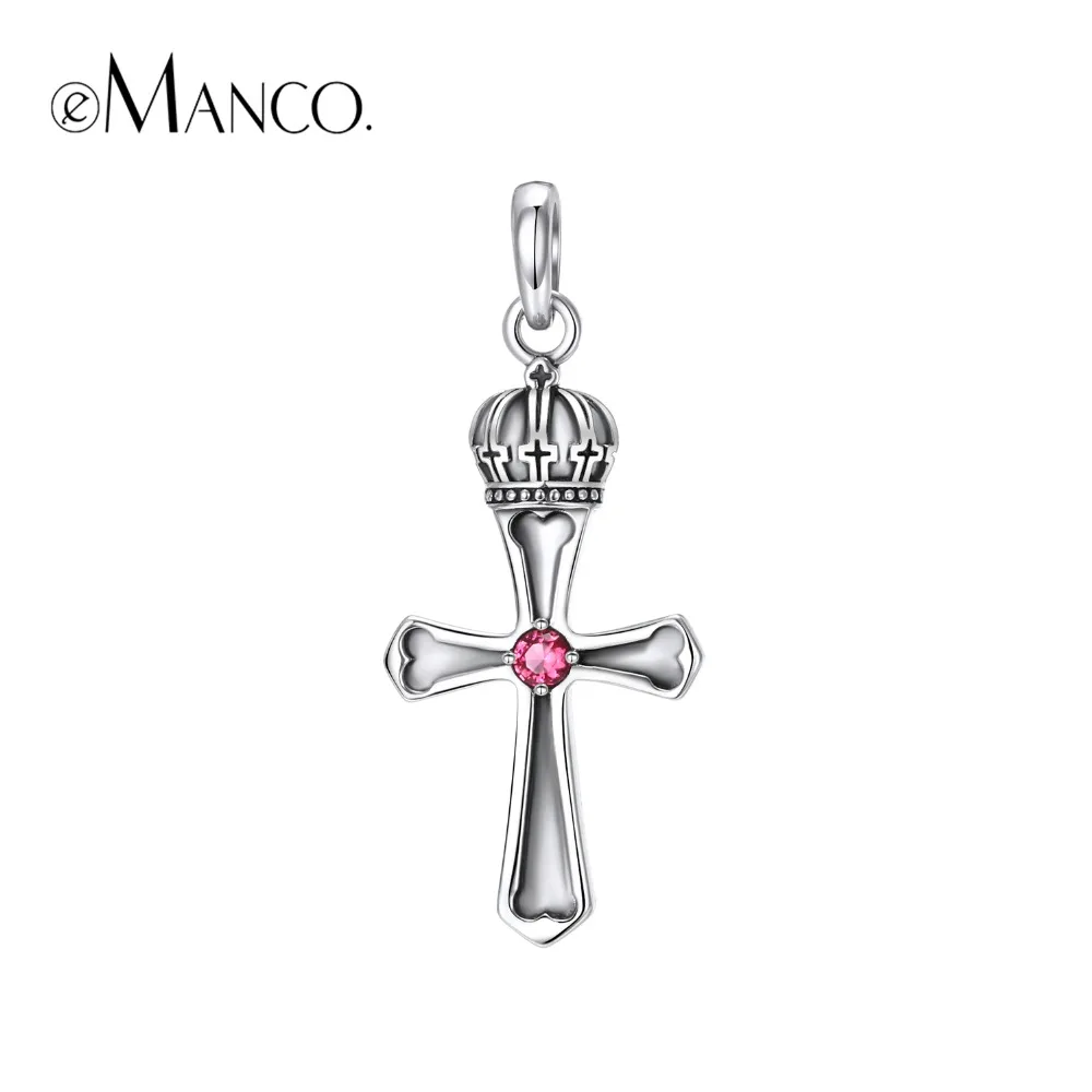e-Manco 925 Sterling Silver Cross Necklaces Gothic Punk Rose Glass Crown Pendants Wholesale New Arrival Best Gift