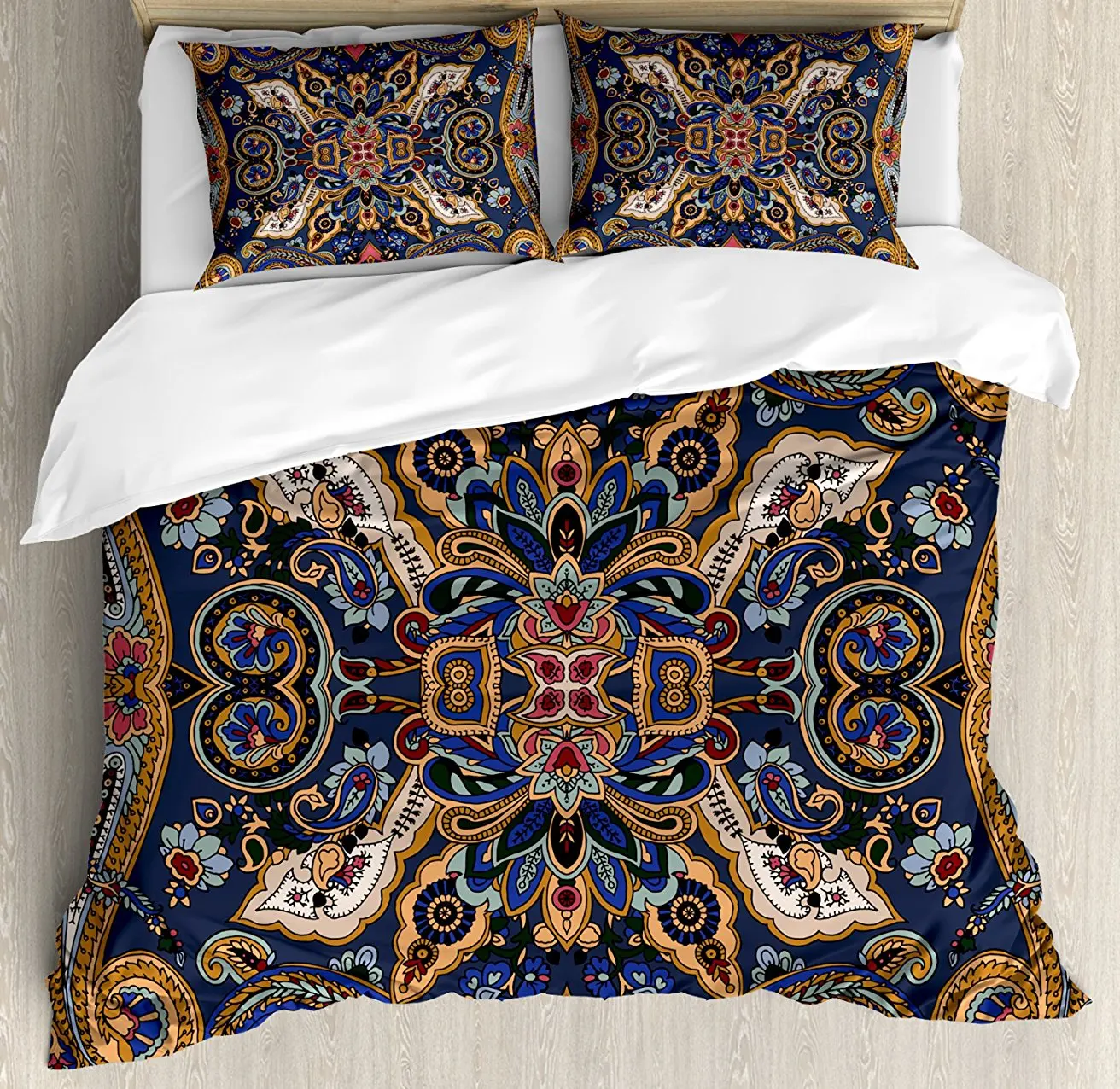 

Paisley Duvet Cover Set, Historical Moroccan Florets with Slavic Effects Heritage Design, 4 Piece Bedding Set