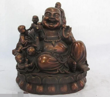 

shitou 001872 Chinese Red Bronze Copper Five Boys Play Laugh Maitreya arhat Buddha Statue