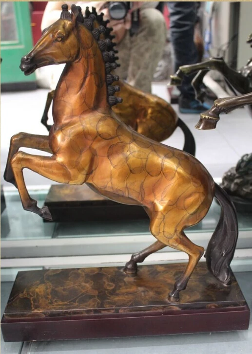 

20"Chinese Art sculpture Scarce Royal Bronze Marble Lucky leap Horse Statue