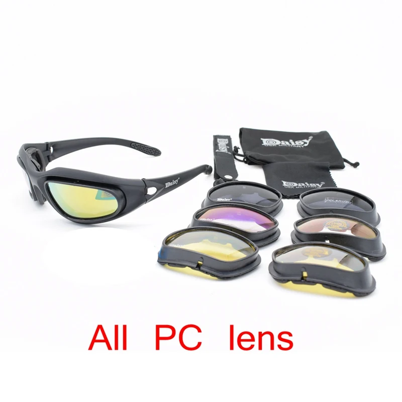 Поляризационные солнцезащитные очки для пустыни, 4 линзы, тактические очки C5, защита глаз для страйкбола, UV400 очки - Цвет: no polarized