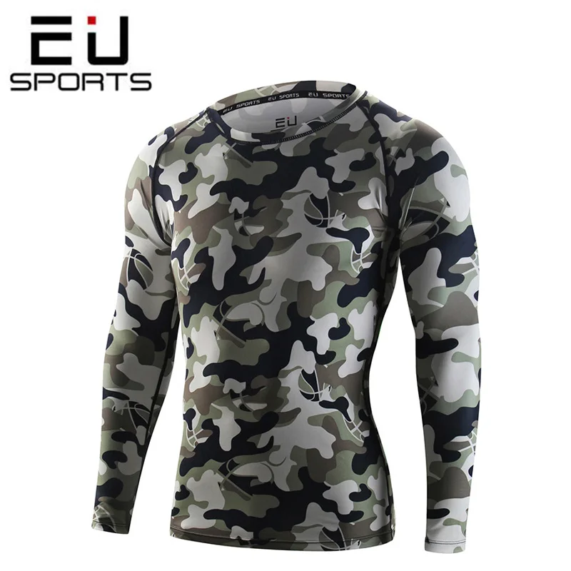 EU Camo Men Compression Shirts Long Sleeve Fitness Tight T shirt Male