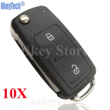 

OkeyTech 10PCS/LOT 2 ButtonS Uncut Folding Flip Remote Key Replacement Case FOB Shell for VW VOLKSWAGEN Transporter T5 Polo GOLF