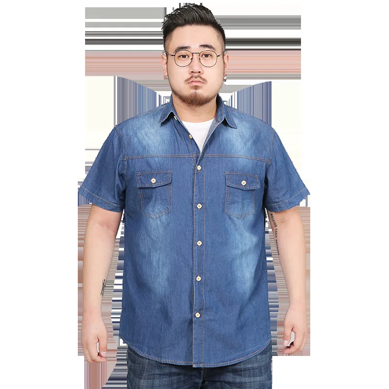 Летние рубашки мужские джинсовые с коротким рукавом Camisa Social Hombre Manga Corta 5XL 6XL 7XL 8XL