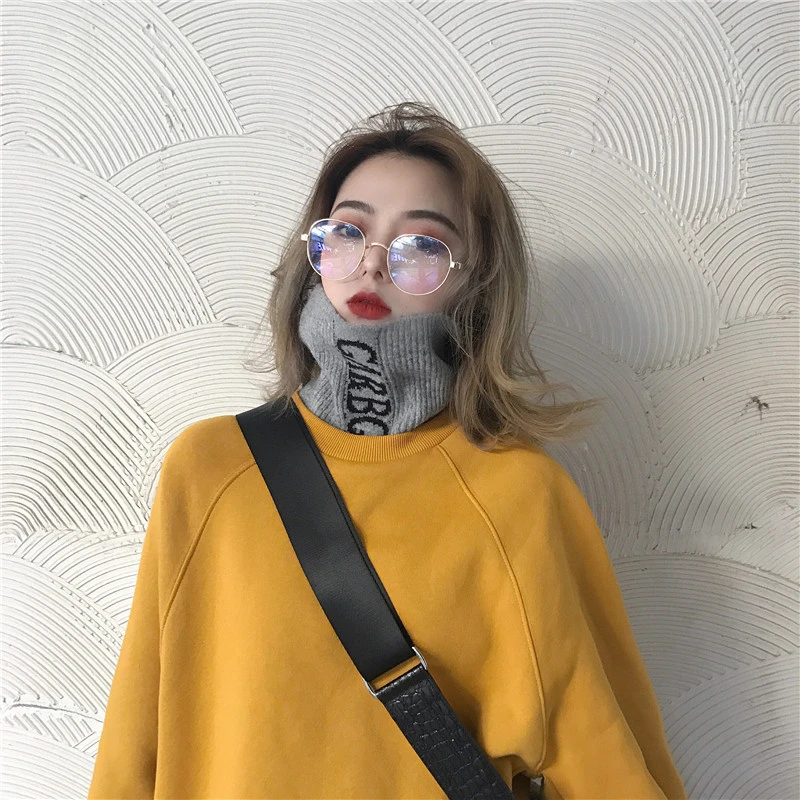 

Harajuku Hoodie Women Autumn Winter Knit High Collar Hit Color Fake Two-Piece Chic Loose Plus Cashmere Letters Hoodies